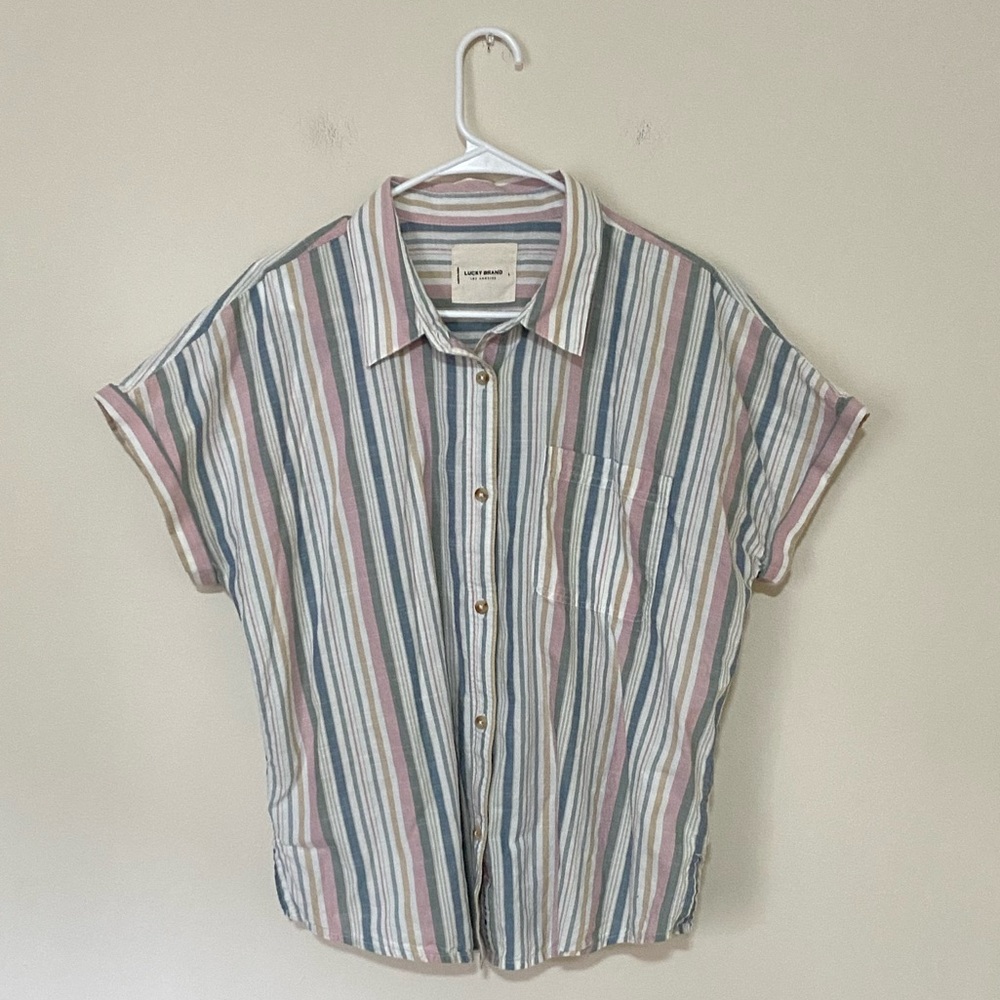 Lucky Brand Women's Pastel Striped Button Down Workwear Shirt Size Large - Picture 4 of 8